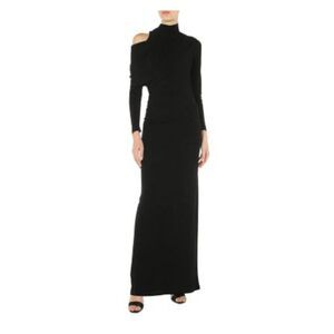 ALBERTA FERRETTI Womens Black Asymmetric Draped Overlay Long Sleeve Gown Dress 4